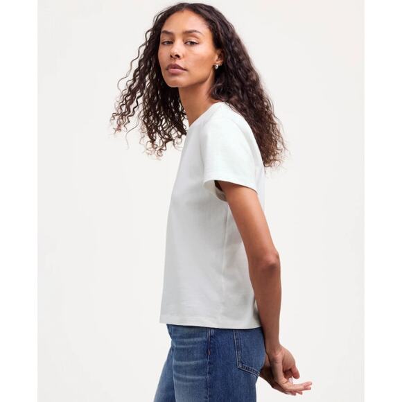 Madewell Cotton Perfect Crewneck Tee WMNS L White Short Sleeve Pullover Stretch - Picture 1 of 9
